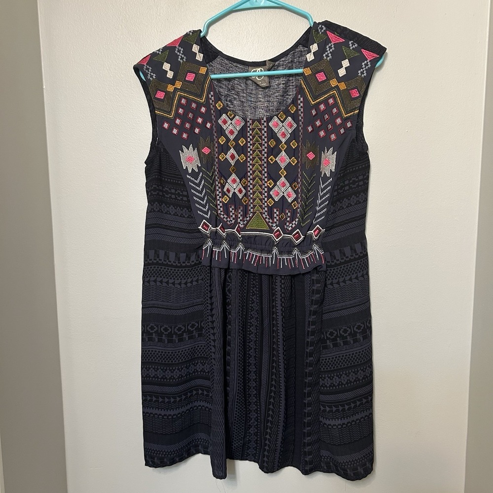 Anthropologie One September Woman XS Black Embroidered Tunic Top Boho